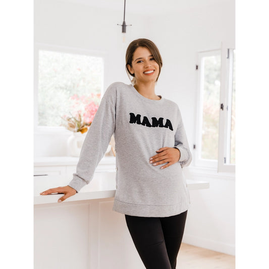 Crewneck Maternity Sweatshirt with Mama Patch - Hello Miz