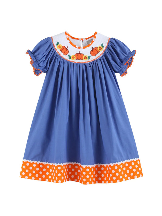 Blue Pumpkin Sunflower Smocked Bishop Dress