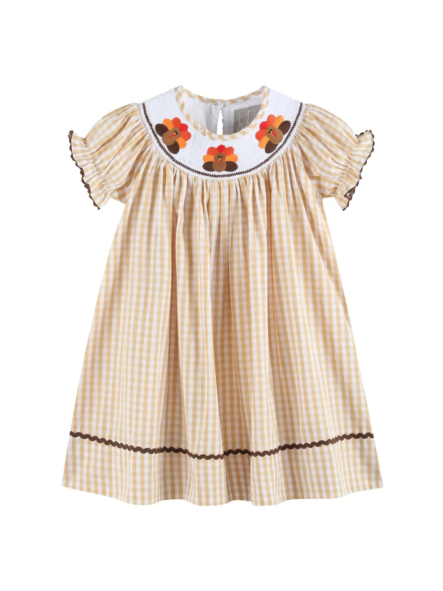 Brown Gingham Turkey Smocked Bishop Dress