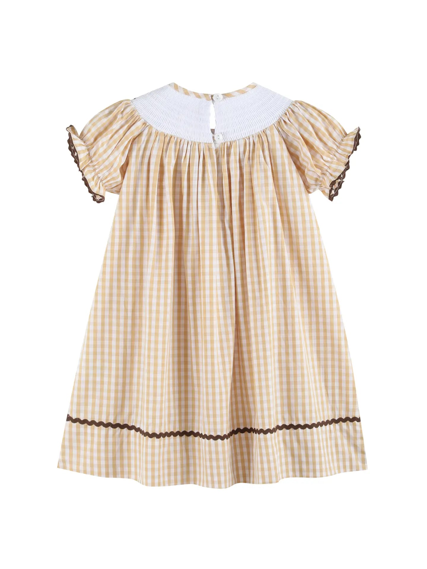 Brown Gingham Turkey Smocked Bishop Dress