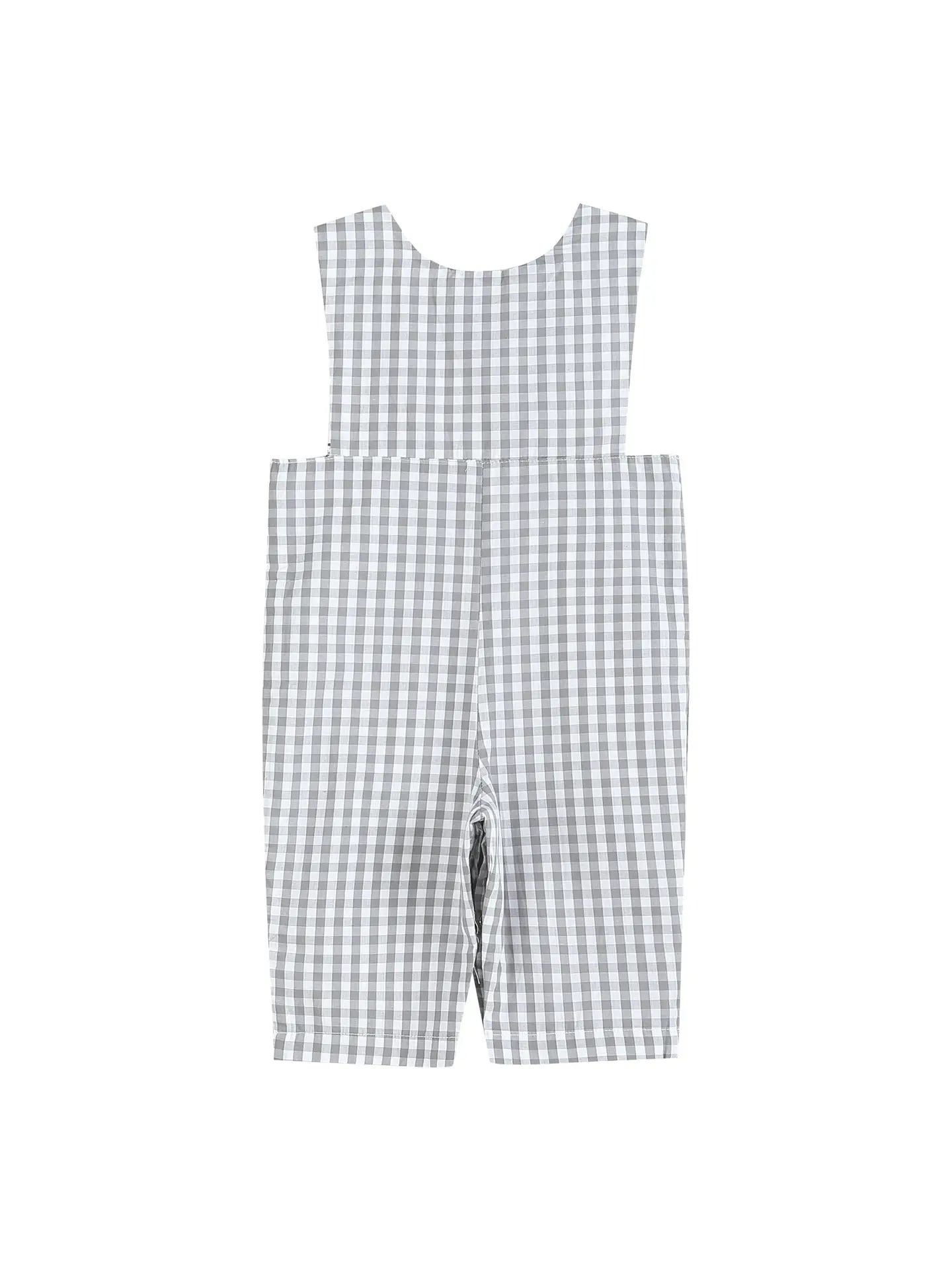 Gray Gingham Mallard Smocked Overalls