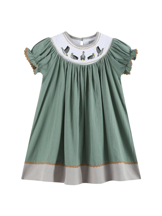 Sage Green Mallard Smocked Bishop Dress