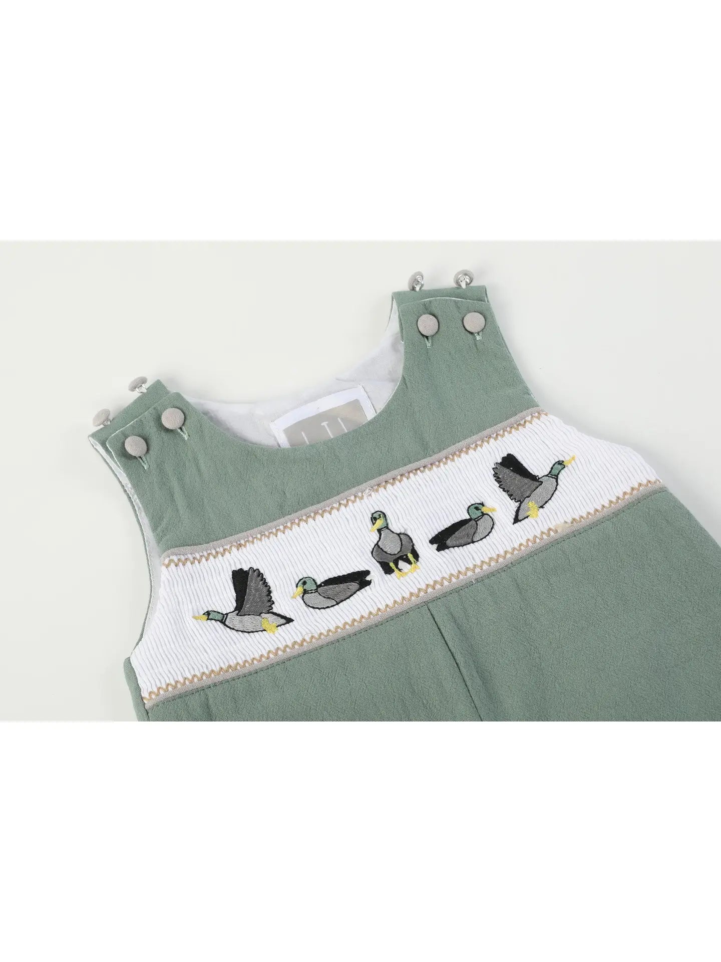 Sage Green Mallard Smocked Overalls