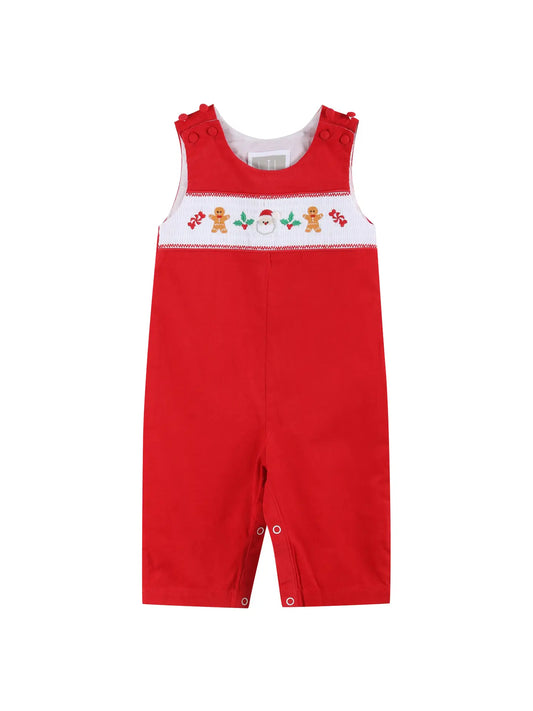 Red Corduroy Christmas Smocked Overalls