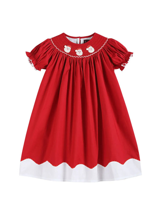 Red and White Santa Smocked Bishop Dress