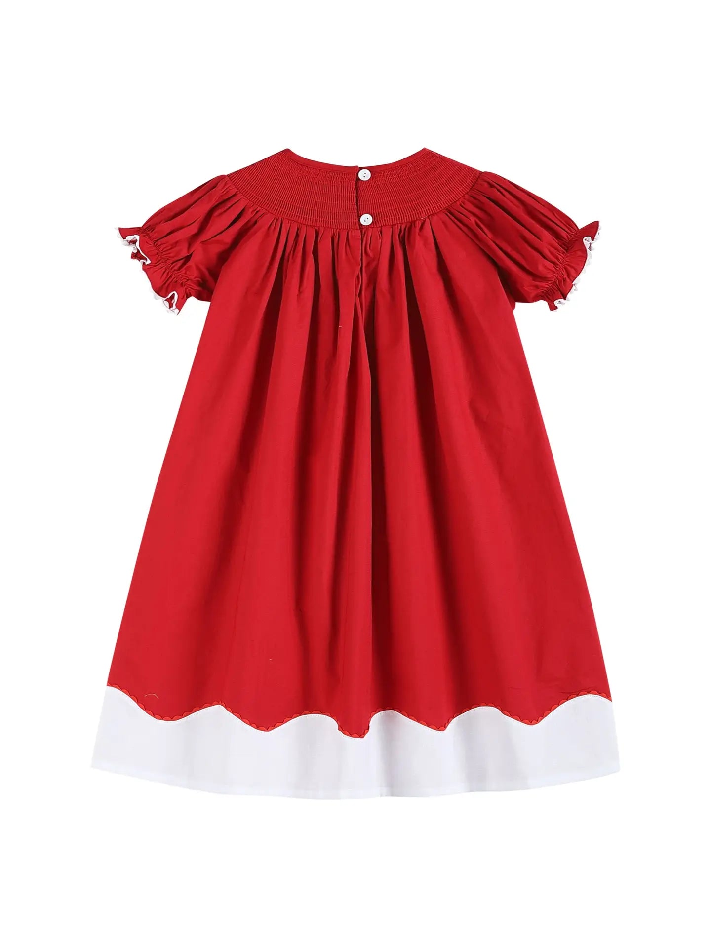 Red and White Santa Smocked Bishop Dress