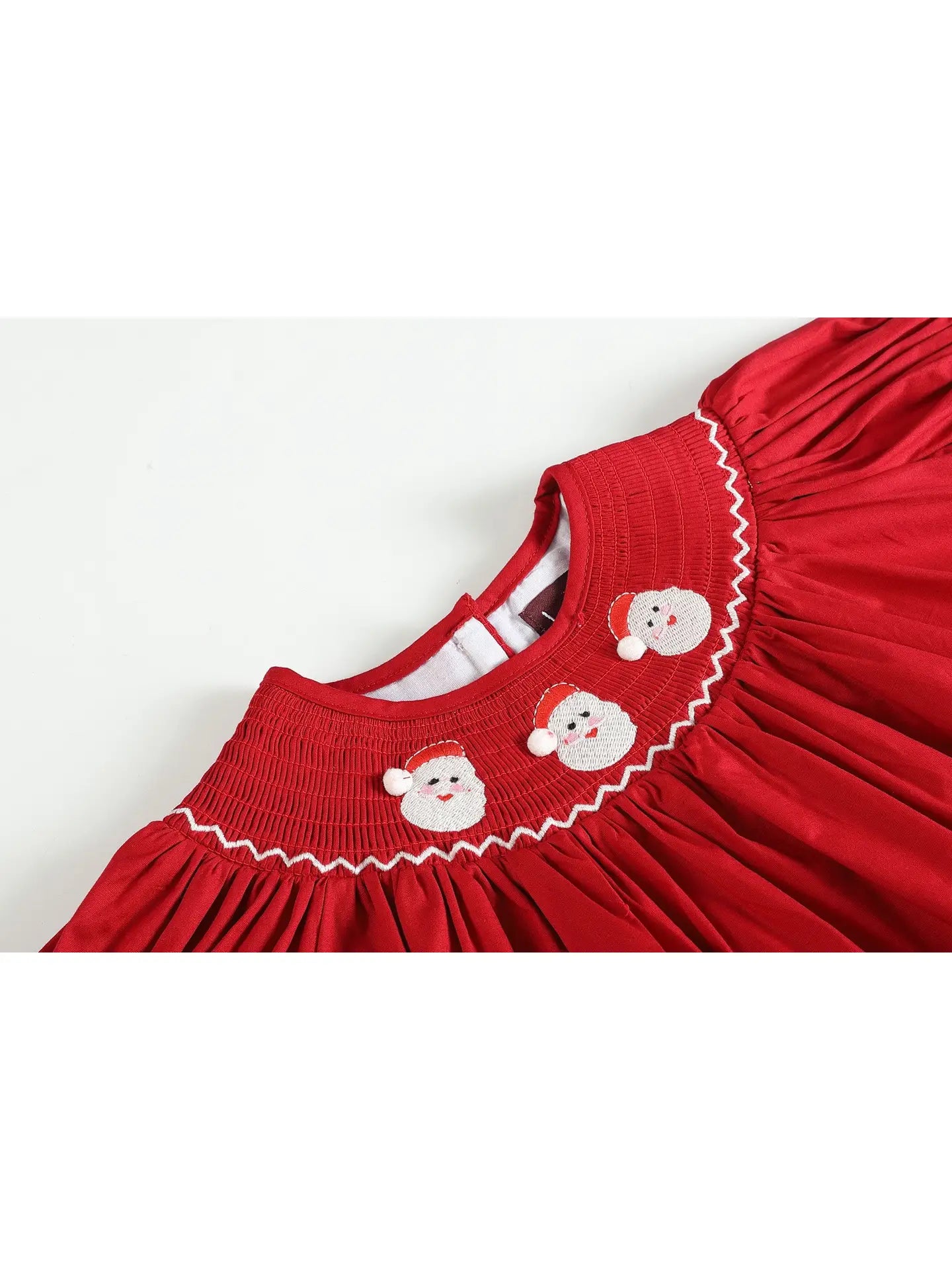 Red and White Santa Smocked Bishop Dress