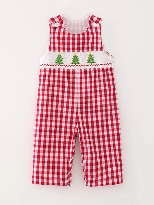 Christmas Tree Smocking Embroidered Boys Romper