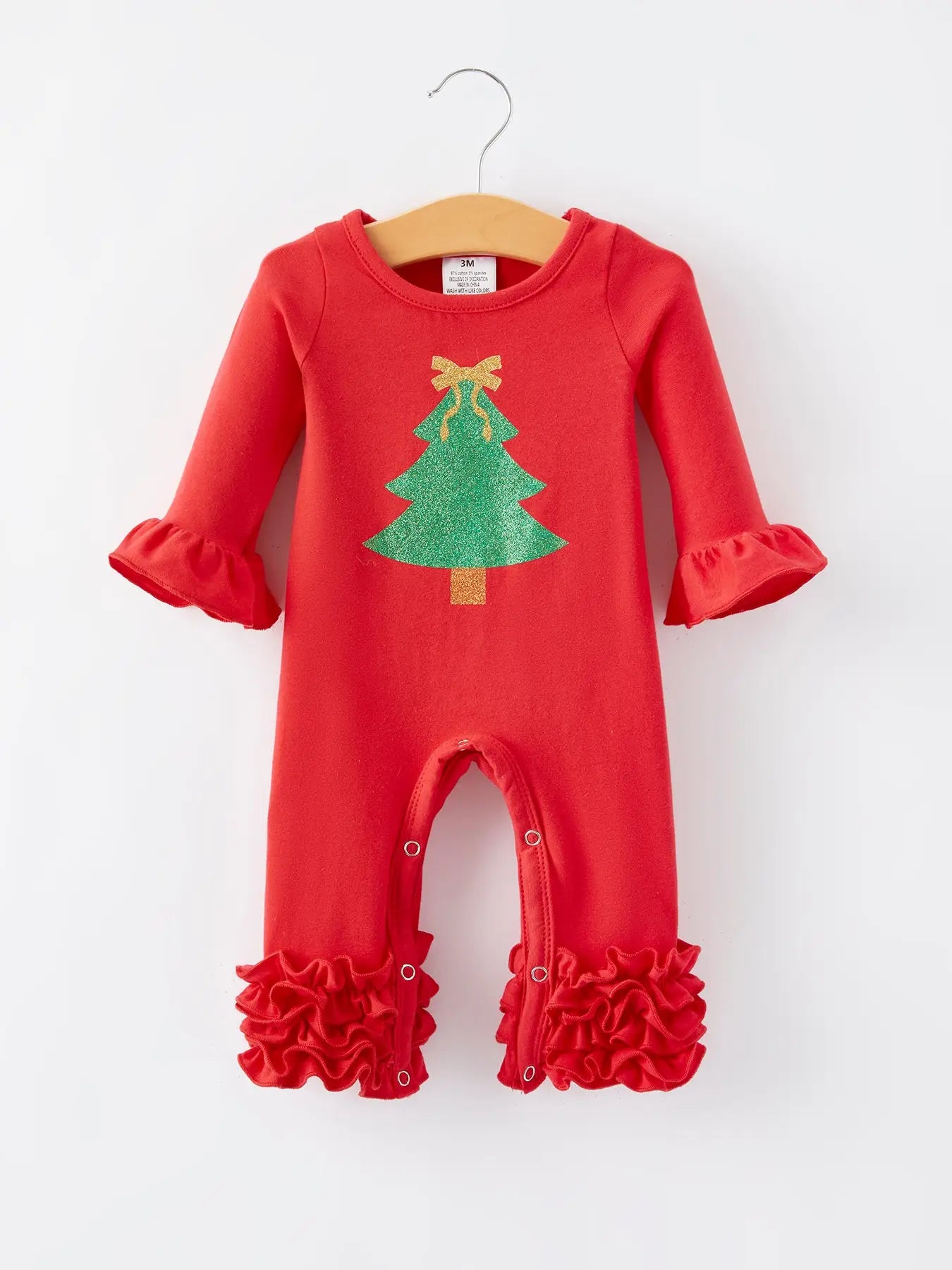 Christmas Tree Print Striped Girls Romper