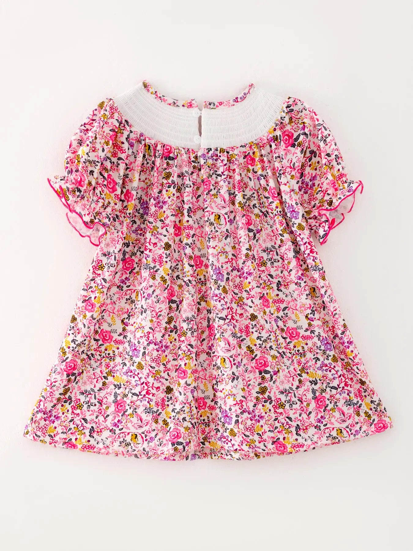 Girls Smocking Pumpkin Bow Embroidered Short Sleeve Dress