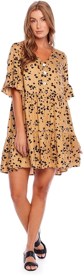 Mudpie - Tan Leopard Aster Flounce Dress