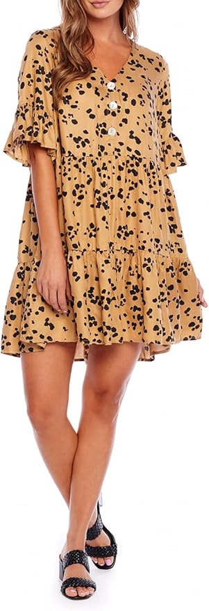 Mudpie - Tan Leopard Aster Flounce Dress