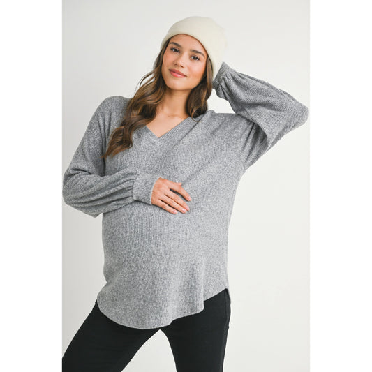 Ribbed V-Neck Long Sleeve Maternity Top