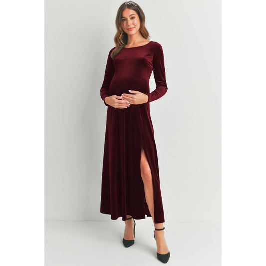 Velvet Long Sleeve Maternity Dress