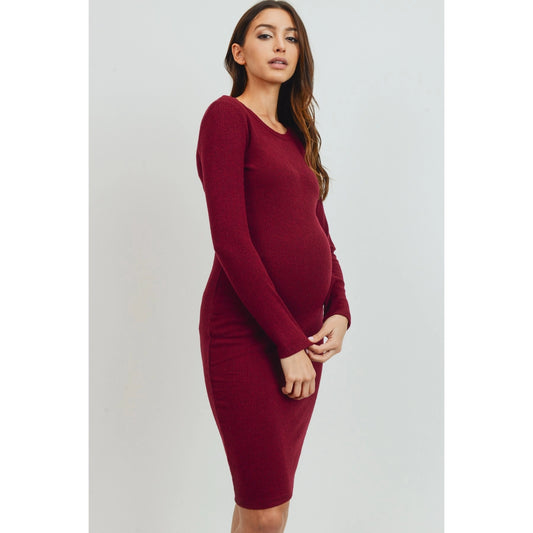 Ribbed Long Sleeve Maternity Bodycon Dress