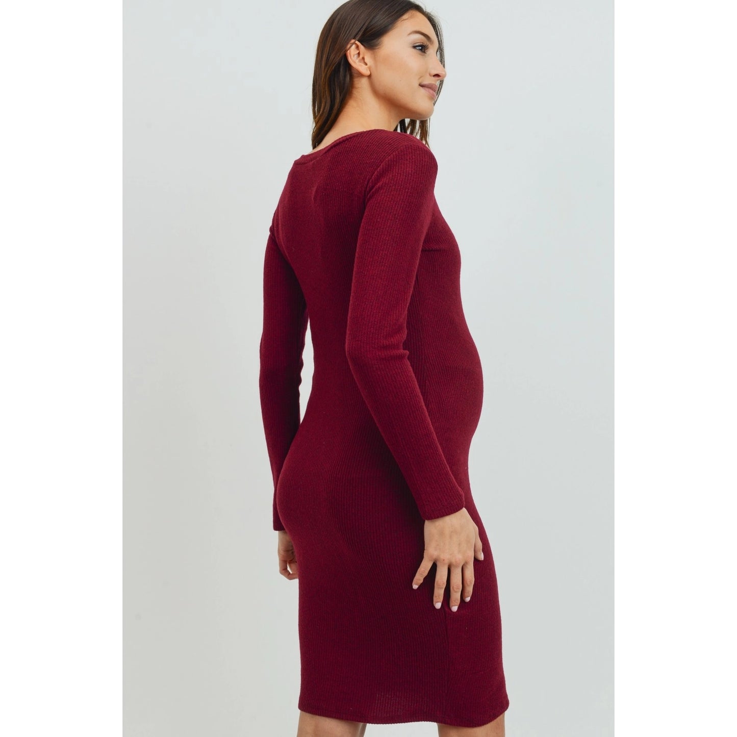 Ribbed Long Sleeve Maternity Bodycon Dress