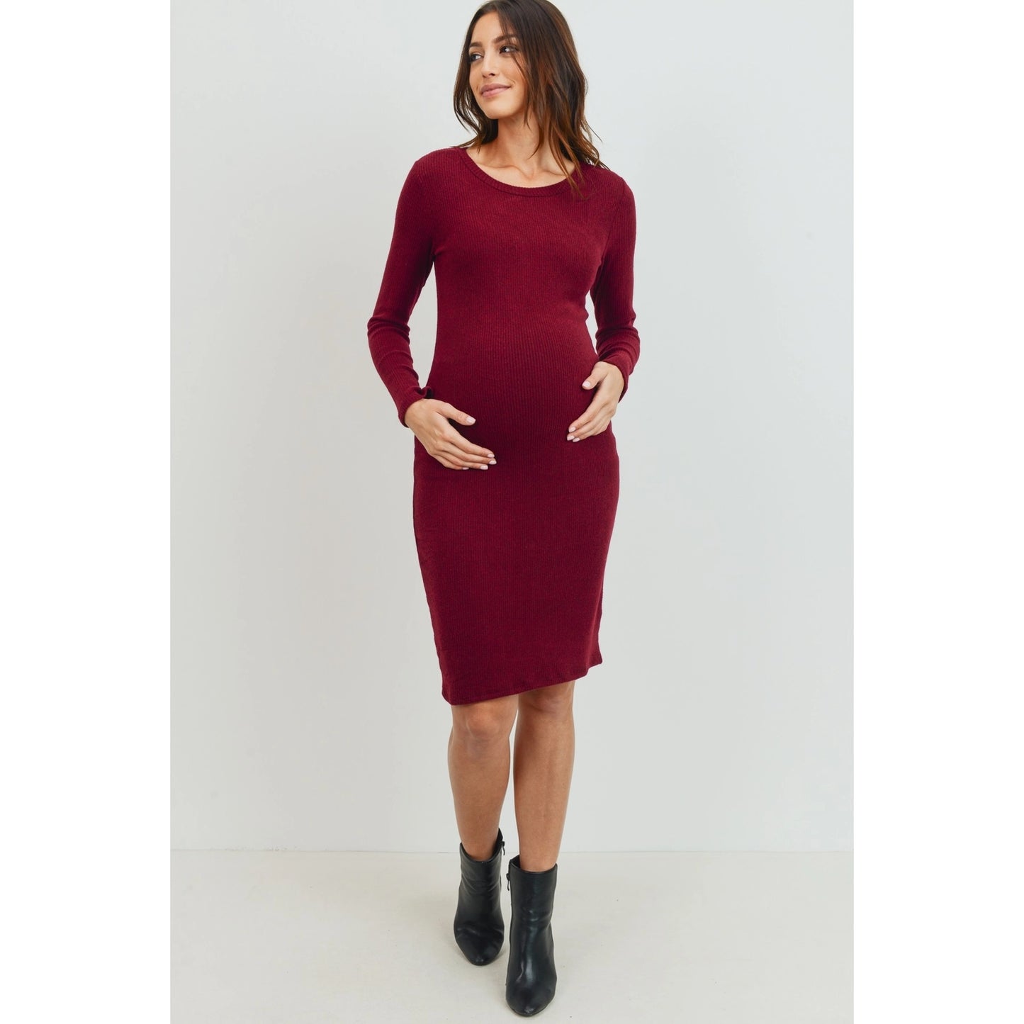 Ribbed Long Sleeve Maternity Bodycon Dress