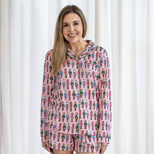 Nutcracker March Long Sleeve Button-Up Sleep Shirt