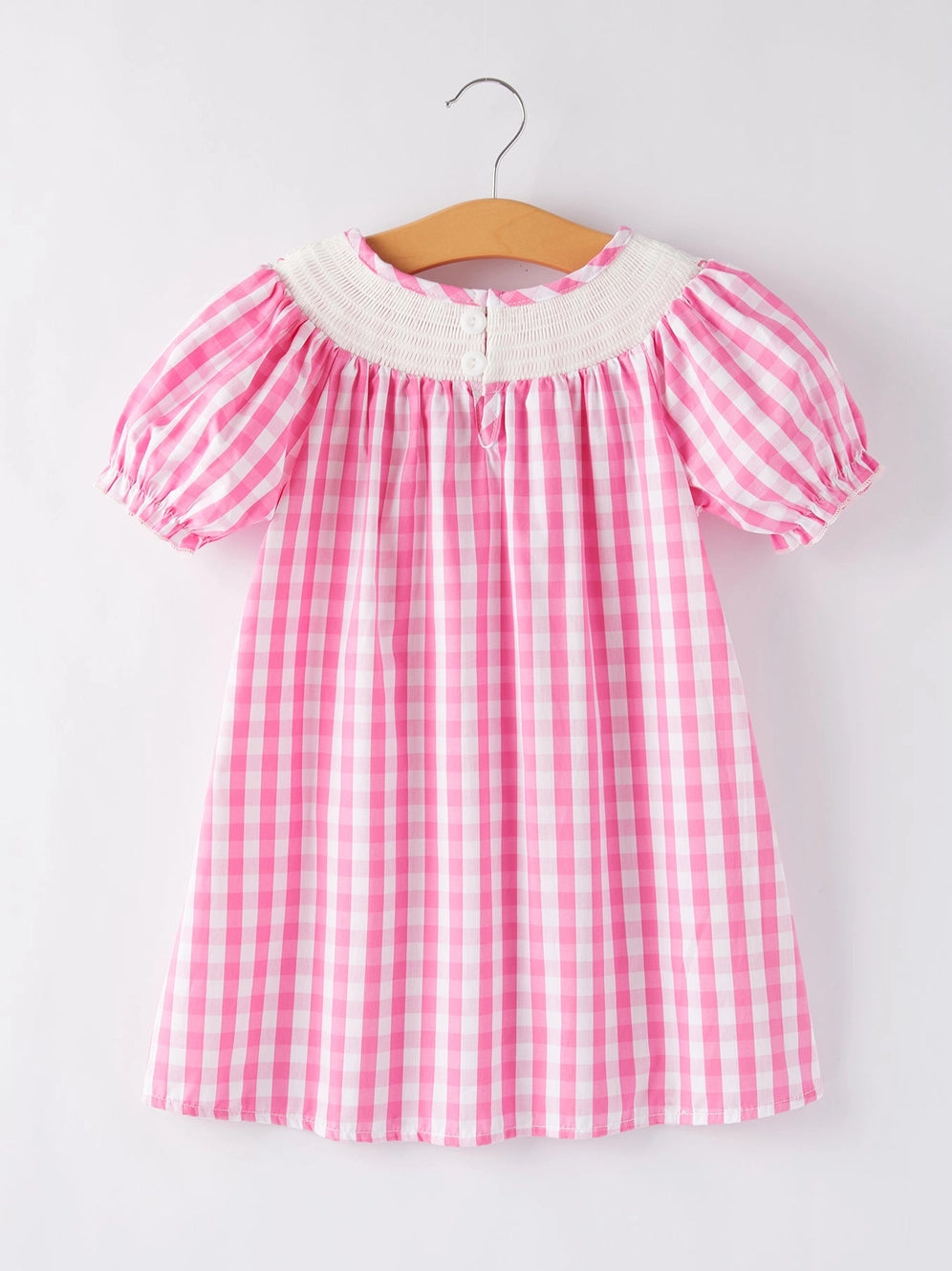 Girls Plaid Smocking Embroidered Pink Dress