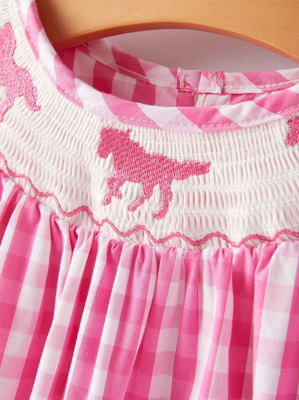 Girls Plaid Smocking Embroidered Pink Dress