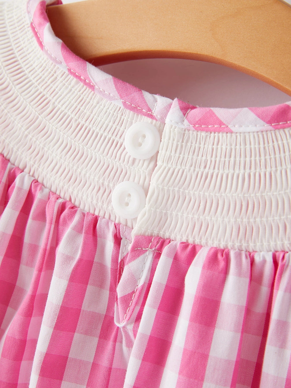 Girls Plaid Smocking Embroidered Pink Dress