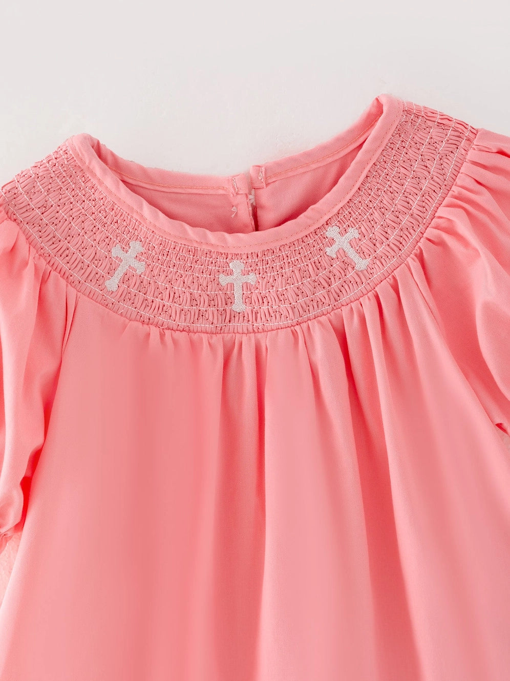 Pink Smocking Embroidered Crucifix Girls Dress