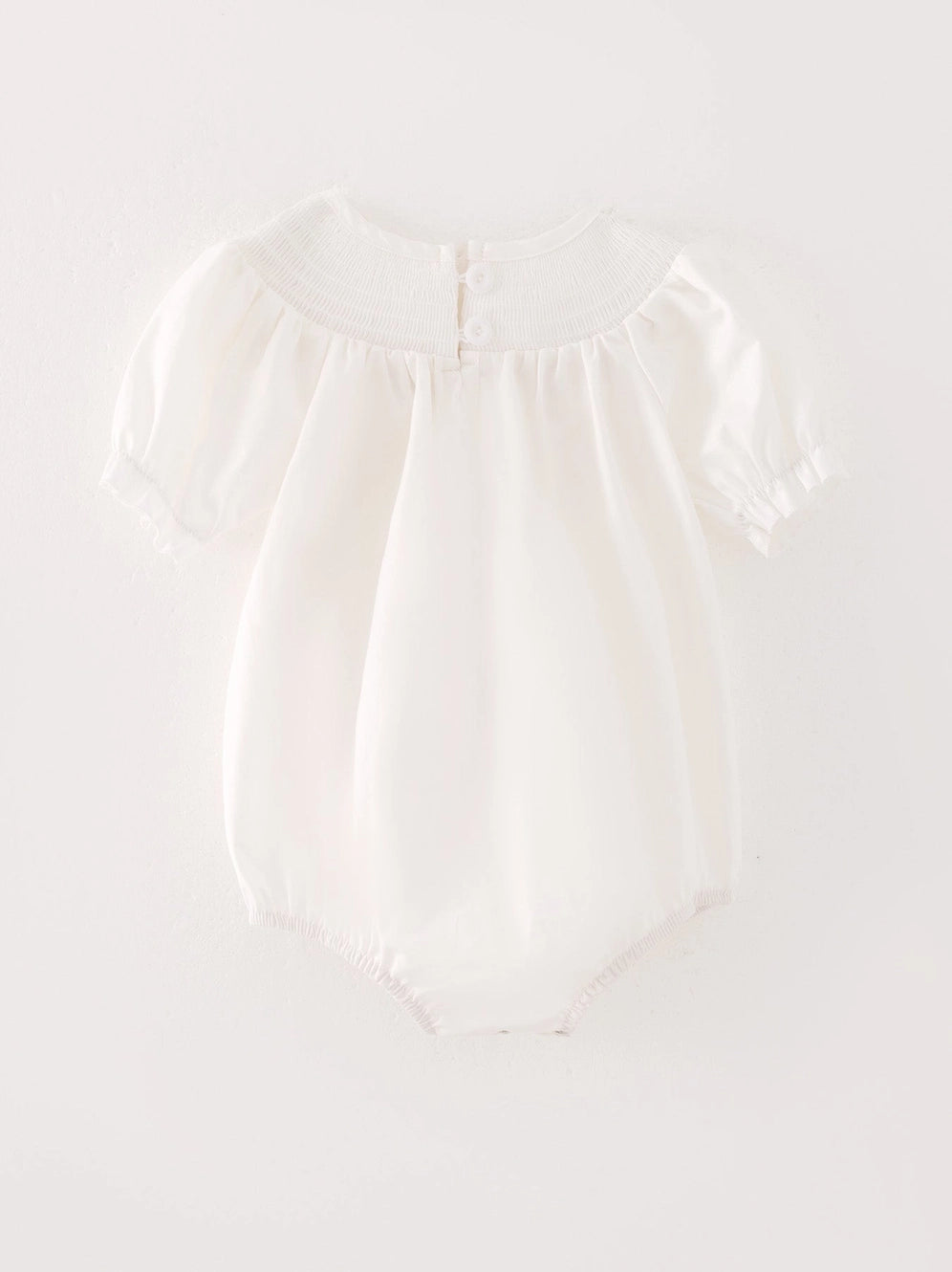 White Smocking Embroidered Crucifix Girls Romper